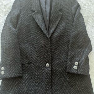 Women’s Vintage Black Herringbone Wool Blazer designed by Elindre Hootstein